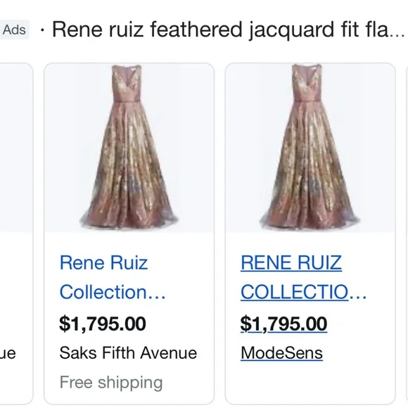 Rene Ruiz feathered fit flair gown